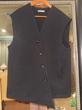 Zara Black Asymmetrical Button-Front Sleeveless  oversized Vest L new